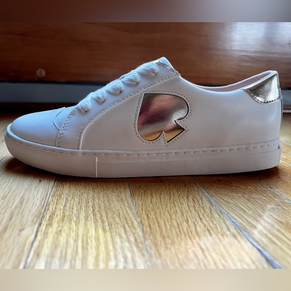 🆕 Kate Spade Fez Sneakers, Optic White / Pale Gold, 7.5 - Picture 3 of 9